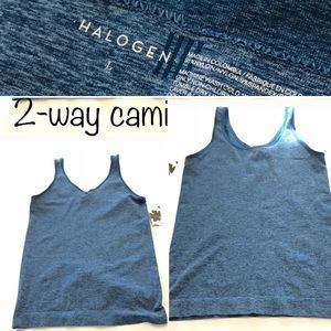 Halogen seamless two-way tank cami crew or V blue